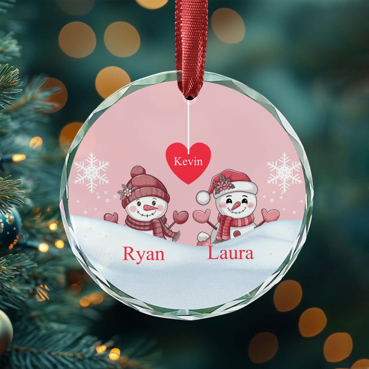 Personalized Christmas Snowman Glass Ornament – Custom Family Names for Festive Elegance